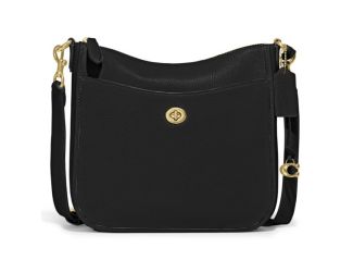 Polished Pebbled Leather Chaise Crossbody -Black/Brass