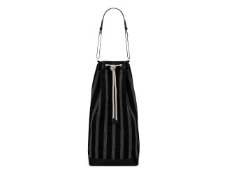 Saint Laurent Canvas Leather Trim Oversized Drawstring Bucket Bag Black