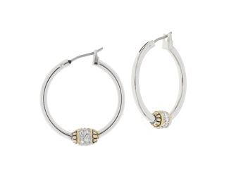 Beaded Pave CZ Hoop Earrings. 3/4" Diam. Rhodium and Gold