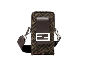 Fendi Baguette Brown Zucca Canvas Phone Holder Crossbody Bag