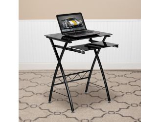 Black Tempered Glass Computer Desk with Pull-Out Keyboard Tray