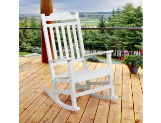 Outdoor Patio All-Weather Poly Resin Wood Rocking Chair in White