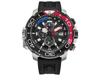 Men's Eco-Drive Promaster Aqualand Dive Watch, Black Poly Strap & Red Accents