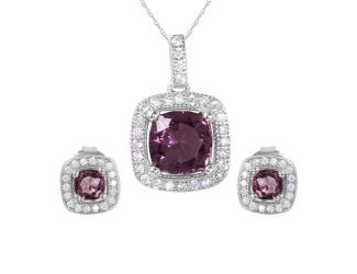 PARIKHS Rhodium Plated Square Purple CZ Necklace-Earring Set in 925 Sterling Silver