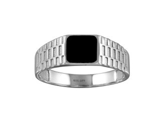 PARIKHS Men's Rhodium Plated Black Enamel Jubilee Design Shank Ring in 925 Sterling Silver - Size-9