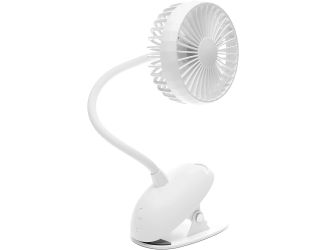 Rechargeable USB Battery Clip Fan 5 Inch Fan with Long Gooseneck-Wht
