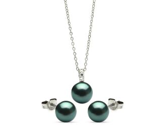PARIKHS Rhodium Plated Dark Teal Necklace-Earring Set in 925 Sterling Silver