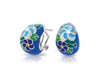 Belle Etoile Round Cubic Zirconia studded Blue Background Melia Earrings - 925 Sterling Silver.