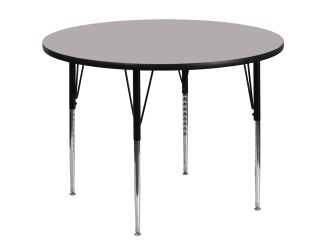 60" Round Grey Thermal Laminate Activity Table - Standard Height Adjustable Legs