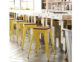 Indoor/Outdoor Backless Counter Stool with Poly Seat - Yellow/Teak