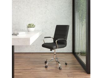 Mid-Back Black LeatherSoft Executive Swivel Office Chair with Chrome Frame/Arms