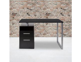 Dk Ash Wood Grain Finish Computer Desk with Two Drawers and Silver Metal Frame