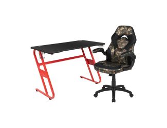 Red Gaming Desk and Camo X10 Series Gaming Chair Set