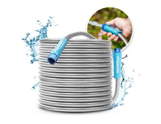 Stainless Heavy Duty Spiral Constructed Metal Garden Hose - 100Ft