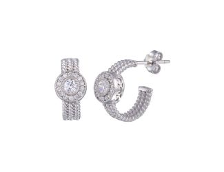 PARIKHS Rhodium Plated Crescent Center Round CZ Semi-Huggie Earring in 925 Sterling Silver