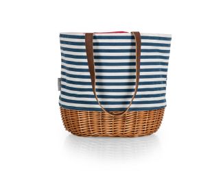 Coronado Canvas & Willow Basket Tote Blue & White Stripe