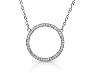 PARIKHS Rhodium Plated Open Circle CZ Encrusted Necklace in 925 Sterling Silver