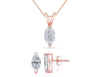 Bright White Pinnacle Marquise Lab Grown Diamond Pendant-Stud Set in 14K Rose Gold 0.20ct, GH, VVS