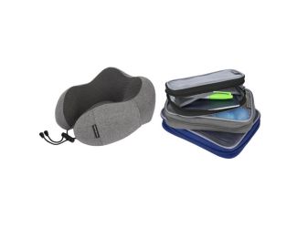 Contoured Travel Pillow and Set of 3 Packing Squares