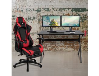 Black/Red Gaming Desk Set - Cup/Headset Holder/Reclining & Footrest