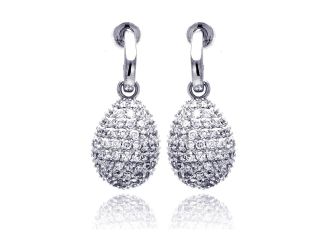 PARIKHS Rhodium Plated Oval Disco Ball Pear CZ Dangling Stud Earring in 925 Sterling Silver