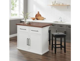 Bartlett Wood Top Kitchen Island W/X-Back Stools