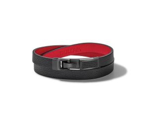 Double Wrap Bracelet: Black Diamonds, Red/Black Leather - Large