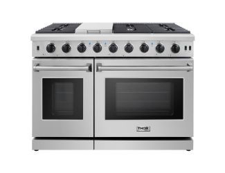 48" Stainless Steel 6.8 cu. ft. Double Oven Gas Range w/ Griddle and 6-Burners