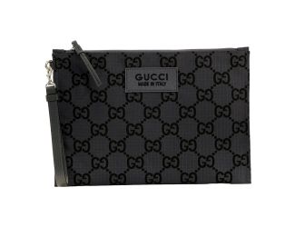 Gucci Ripstop Canvas Jumbo GG Large Clutch Wristlet Gray Black