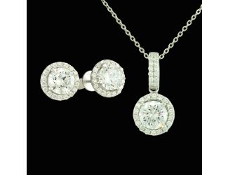 Beautiful sterling silver "Round Halo" Earrings and Necklace combination with cubic zirconia
