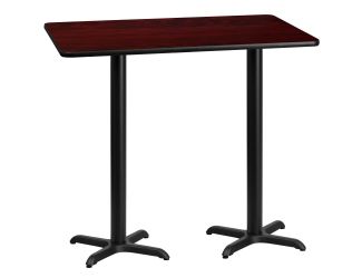 30" x 60" Mahogany Laminate Table Top with 22" x 22" Bar Height Table Bases