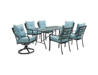 Lavallette 7-Piece Dining Set in Ocean Blue with 4 Chairs, 2 Swivel Rockers, and a 66" x 38" Glass-T
