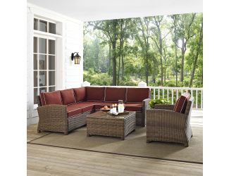 Bradenton 5-Piece Outdoor Wicker Seating Set with Sangria Cushions