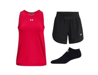 Womens Royal Tee Capri Set-Black/Red-LG