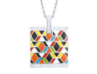 Belle Etoile Forma - Multicolor Enamel and White CZ Pendant with 18" Sterling Silver chain