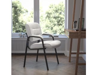 White LeatherSoft Executive Side Reception Chair with Black Frame - Home Office