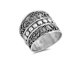 Oxidized Sterling Silver Wide Tapered Bali Style Ring, Size 5
