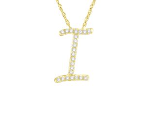 PARIKHS Initial Pendant Alphabet 'I' in CZ with chain in 925 Sterling Silver with Yellow Plating