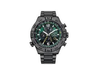 Mens Promaster Navihawk A-T Eco-Drive Gray IP Watch Green Dial