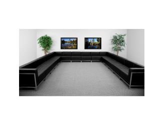 Black LeatherSoft Modular U-Shape Sectional Configuration, 16 Pieces