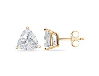 Bright White Pinnacle Trillion Lab Grown Diamond Stud, 14K Yellow Gold 1.30ct,Color-GH,Clarity-VVS