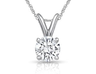 Bright White Round Lab Grown Diamond Prime Pendant with chain in 10K Yellow Gold 0.09ct, FG, SI2 I1
