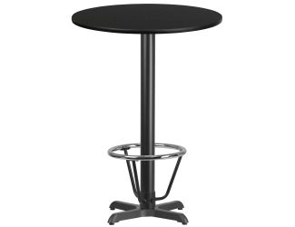 30" Round Black Laminate Table Top & 22"x 22" Bar Height Base with Foot Ring
