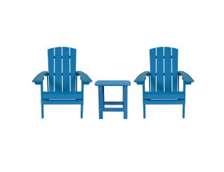 3pc Charlestown Adirondack Chair & Table Set: Blue