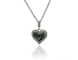 PARIKHS Rhodium Plated Clear CZ Heart Luck Pendant Necklace in 925 Sterling Silver