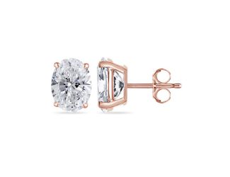 Bright White Pinnacle Oval Lab Grown Diamond Stud in 14K Rose Gold 0.09ct,Color-GH,Clarity-VVS