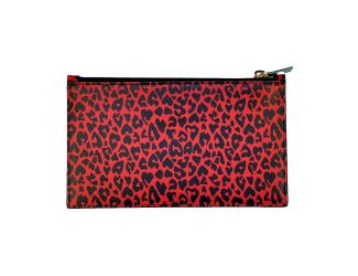 Saint Laurent Rouge Leopard Printed Calfskin Leather Medium Pouch