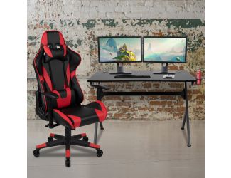 Gaming Bundle-Desk, Cup Holder/Headphone Hook & Red Reclining Chair
