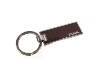 Prada Rubino Red Enamel Silver Metal Keyring Keychain