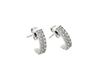 PARIKHS Rhodium Plated Crescent Clear CZ Inlay Semi-Huggie Earring in 925 Sterling Silver